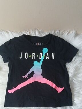 Jordan Kids Black Tee with Teal-to-Pink Gradient Jumpman